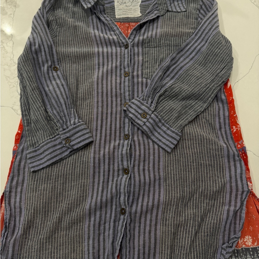 Striped Button Down Shirt - Blue